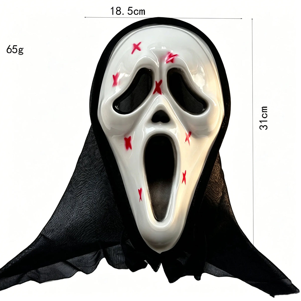 Ghost Horror Mask with Black Mesh Hood Full Face Mask for Halloween Cosplay Haunted House Carnival Party Costume Decor Prop