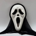 Ghost Horror Mask with Black Mesh Hood Full Face Mask for Halloween Cosplay Haunted House Carnival Party Costume Decor Prop